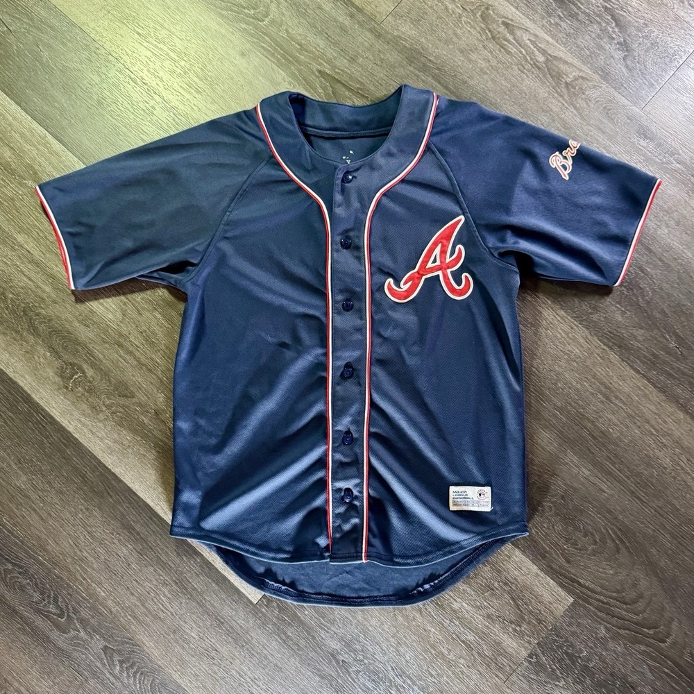 Atlanta Braves Jersey Men's M Blue Dynasty MLB Genuine Merchandise Button Up UEC